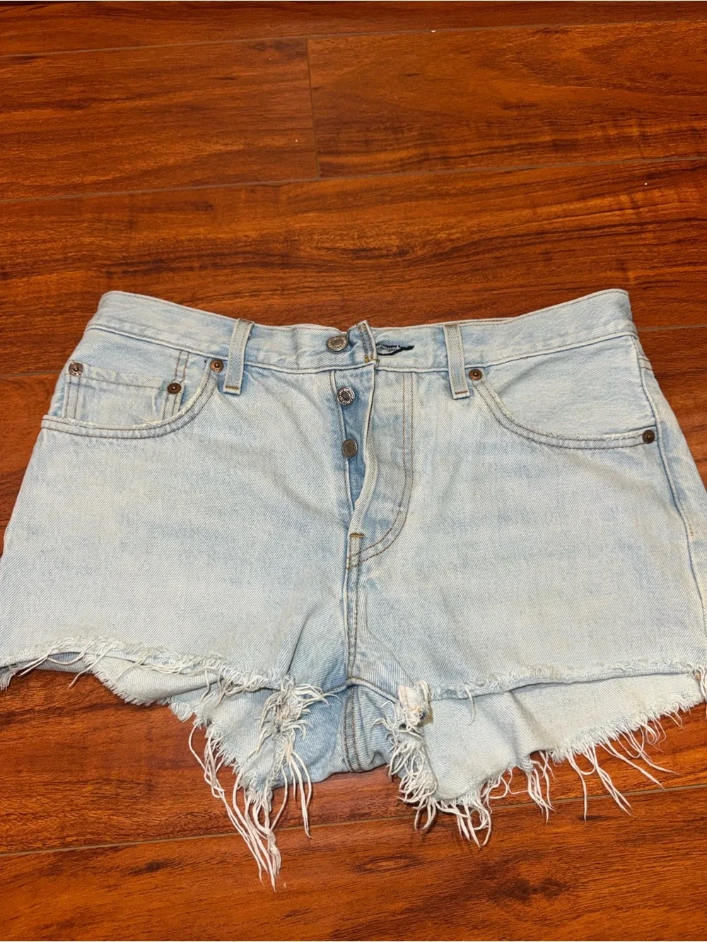 Levi's Light Blue Frayed Denim Cutoff Shorts